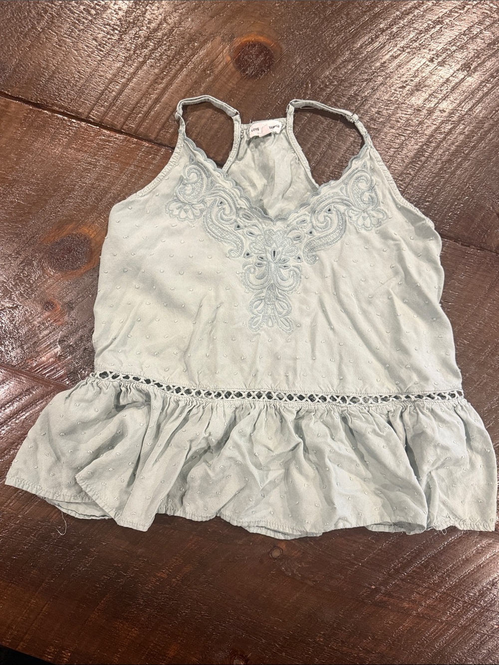 love on a hanger Light green  Embroidered Peplum Cami